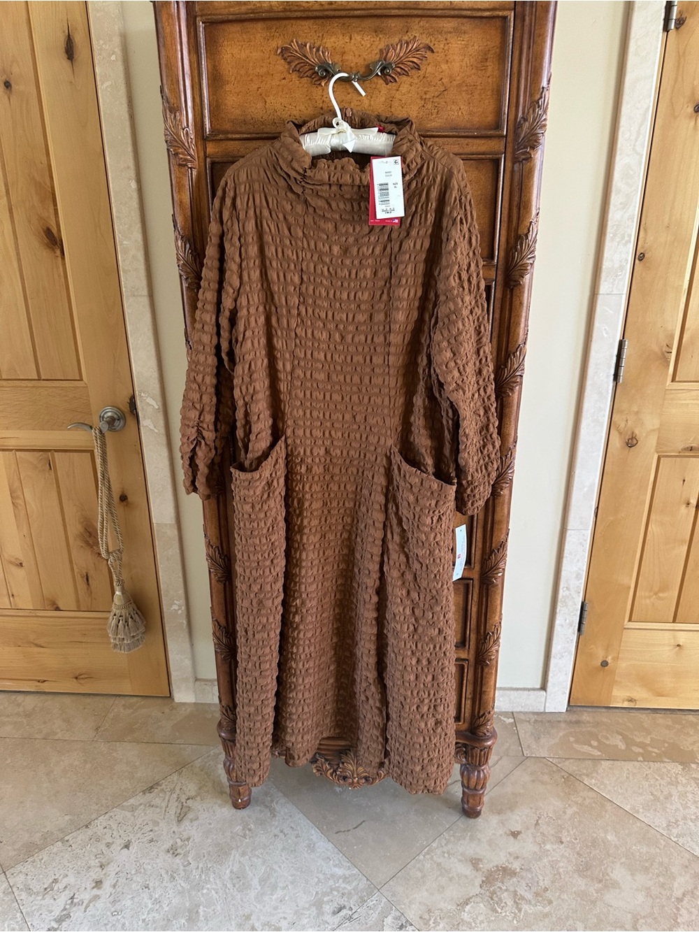 IC COLLECTION Brown Textured Maxi Dress with Pockets